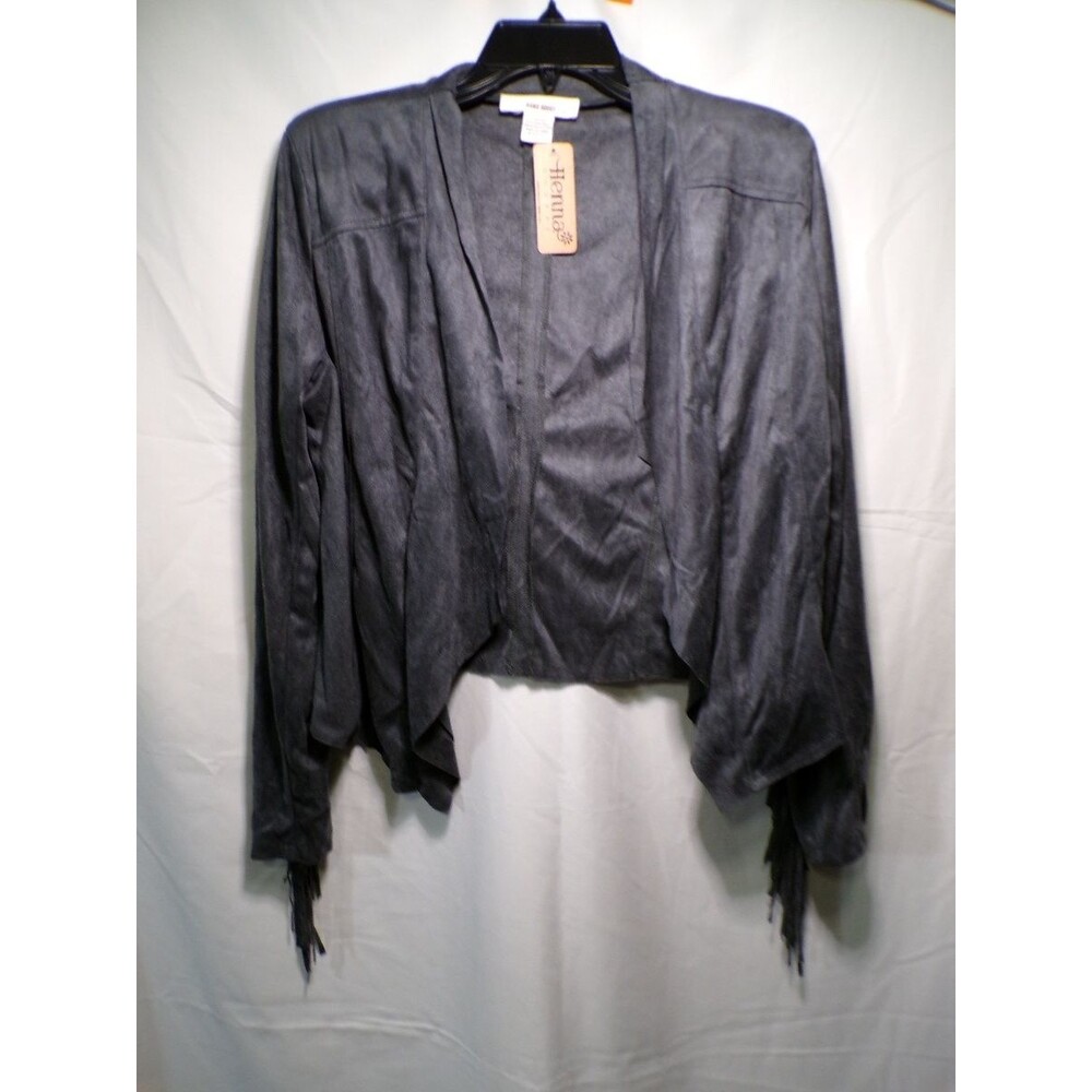 Sans Souci Women's Gray Draped Fringe Jacket Open Front Western Large